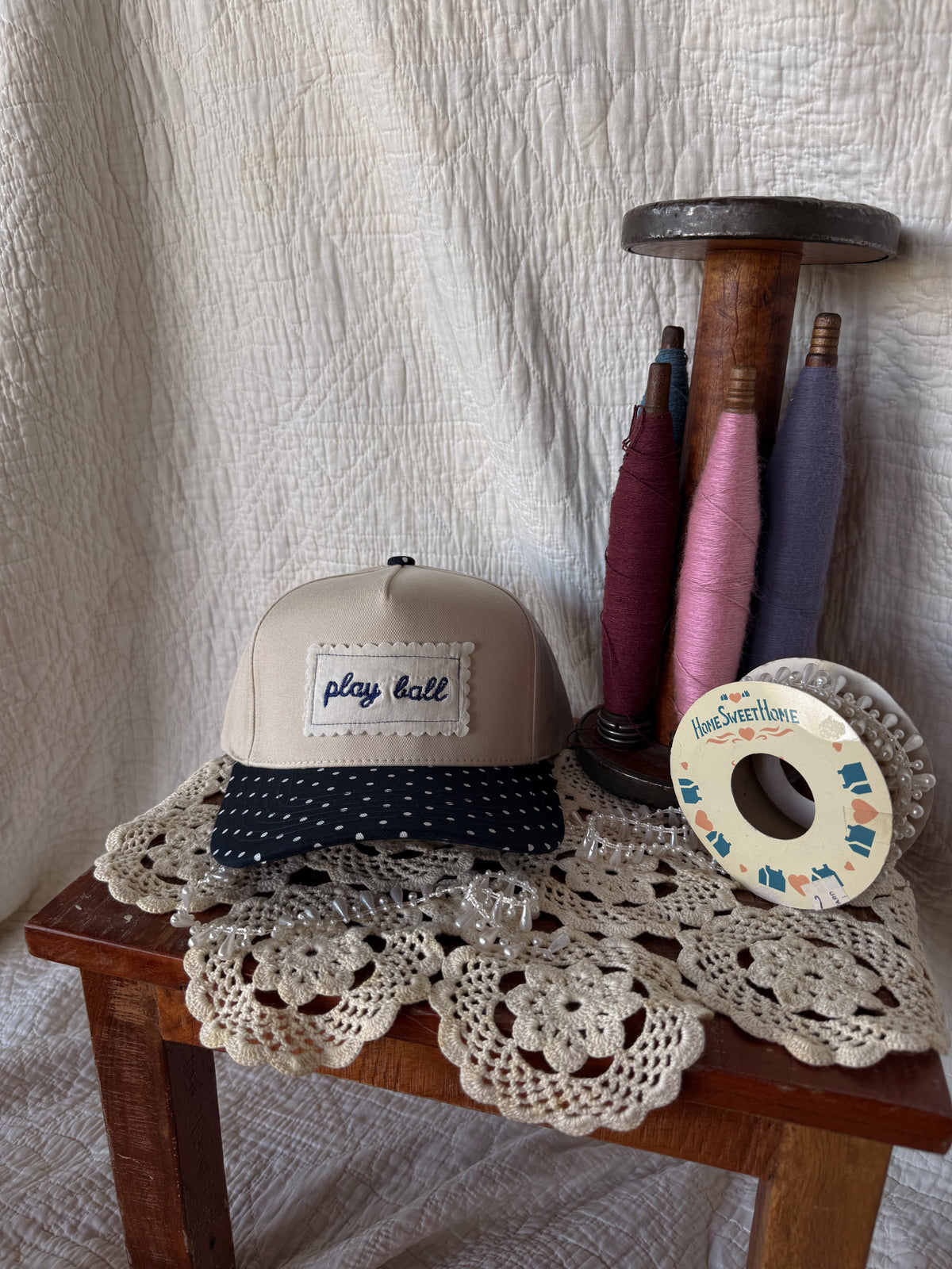 play ball navy polkadot hat