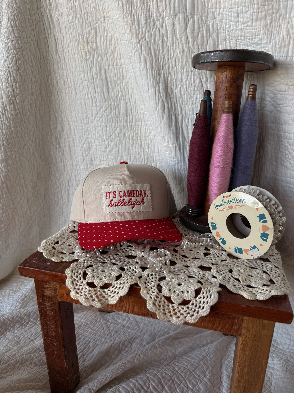 it's gameday, hallelujah red polkadot hat